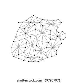 Saba map of polygonal mosaic lines network, rays and dots vector illustration.
