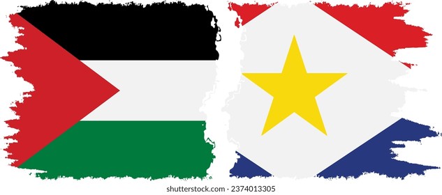 Saba and Palestine grunge flags connection, vector