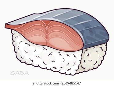 Saba sushi isolated illustration. Japanese traditional food with mackerel. Vector illustration