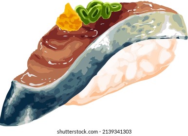 Saba Sushi Japanese Food Style Vector Illustration. Raw Mackerel fish sushi