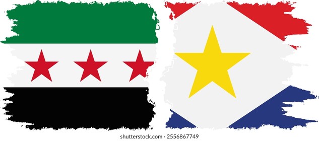 Saba and Syrian Revolution grunge flags connection, vector