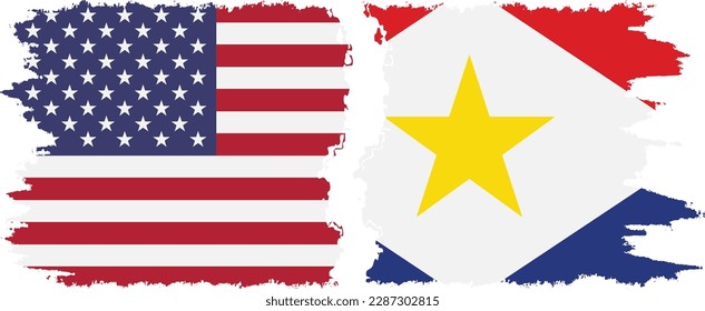Saba and USA grunge flags connection, vector