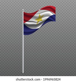 Saba waving flag on metal pole. Vector illustration.