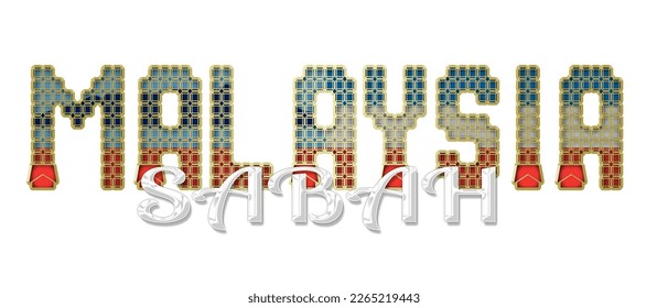 sabah 3d light bulb alphabet with gold frame isolated on white background. gold glossy dripping  font. Vector illustration.