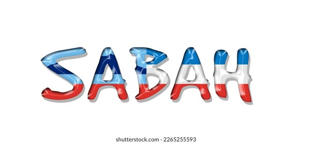 Sabah Malaysia flag text font, symbol background, flag ribbon typography lettering logo label banner, 3D colorful background, vector illustration