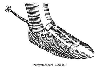 Sabaton or Solleret, vintage engraved illustration. Dictionary of words and things - Larive and Fleury - 1895.