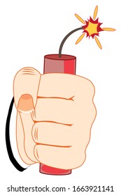 Saber of the dynamite with alight wick in hand