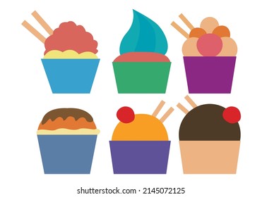 Saber ice creams on a white background of different types.