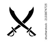 Saber icon. Crossed swords. Black silhouette. Front side view. Vector simple flat graphic illustration. Isolated object on a white background. Isolate.