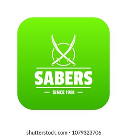 Saber icon green vector isolated on white background