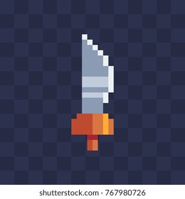 Saber icon. Pixel art flat style. Cartoon medieval sword pirates. 8-bit. Isolated vector illustration. Game assets.