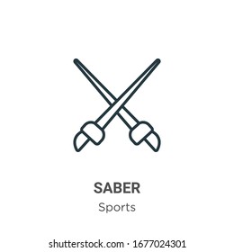 Säbelumriss-Symbol für die Vektorillustration. Dünnlinienschwarzes Säbelsymbol, einfache flache Vektorillustration-Elementgrafik aus bearbeitbarem Sportkonzept einzeln auf weißem Hintergrund