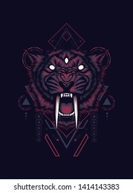 Saber tooth head with sacred geometry pattern