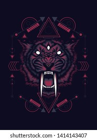 Saber tooth head with sacred geometry pattern