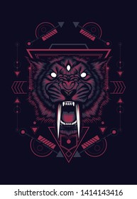 Saber tooth head with sacred geometry pattern