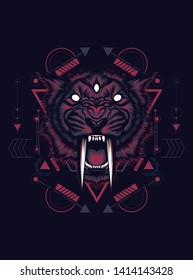 Saber tooth head with sacred geometry pattern