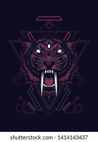 Saber tooth head with sacred geometry pattern