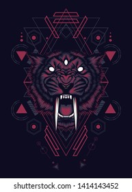 Saber tooth head with sacred geometry pattern