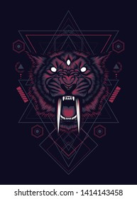 Saber tooth head with sacred geometry pattern