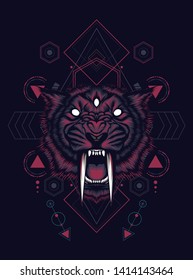 Saber tooth head with sacred geometry pattern