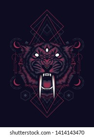 Saber tooth head with sacred geometry pattern