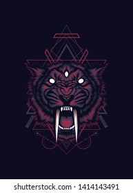 Saber tooth head with sacred geometry pattern