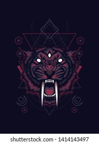 Saber tooth head with sacred geometry pattern