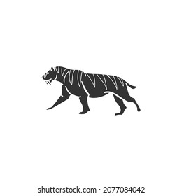 Saber Tooth Icon Silhouette Illustration. Extinct Animal Vector Graphic Pictogram Symbol Clip Art. Doodle Sketch Black Sign.