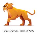 Saber tooth tiger cartoon illustration isolated on white background