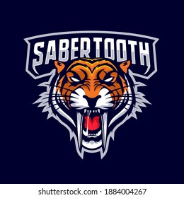 Plantilla de logotipo de mascota de cabeza del tigre diente Saber