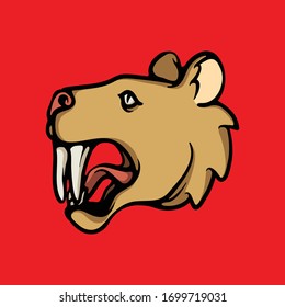 Saber tooth tiger head. Prehistoric animal illustration. majestic teeth. fierce carnivore predator