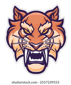 Saber tooth tiger mascot.Vector illustration.