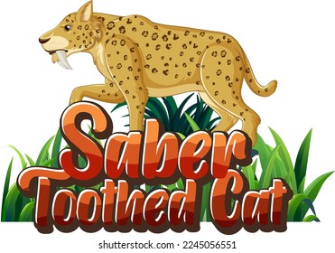 Saber toothed cat cartoon character logo illustration