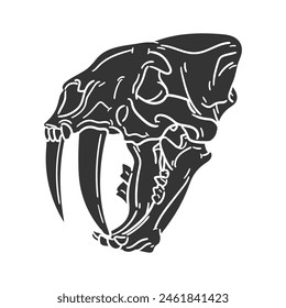 Saber Toothed Cat Icon Silhouette Illustration. Fossil Vector Graphic Pictogram Symbol Clip Art. Doodle Sketch Black Sign.