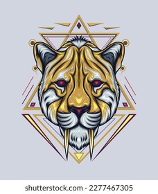 Saber toothed lion. Smilodon. Saber-toothed cat. Prehistoric predator of ice Age