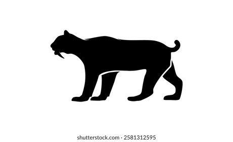 Saber toothed tiger, black isolated silhouette