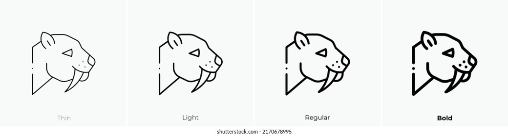 Saber Toothed Tiger Icon. Thin, Light Regular And Bold Style Design Isolated On White Background