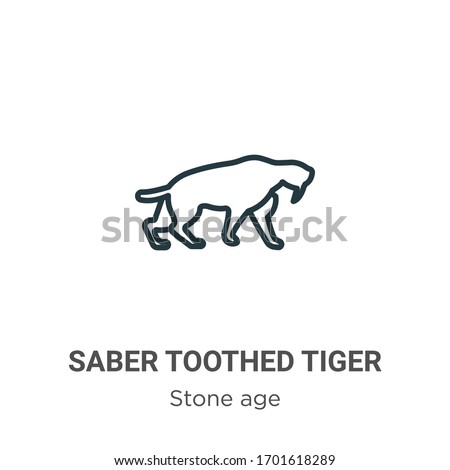 Saber toothed tiger outline vector icon. Thin line black saber toothed tiger icon, flat vector simple element illustration from editable stone age concept isolated stroke on white background