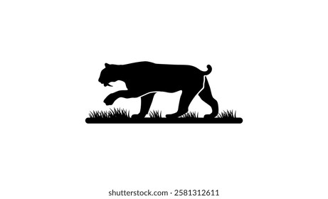 Saber toothed tiger symbol, black isolated silhouette