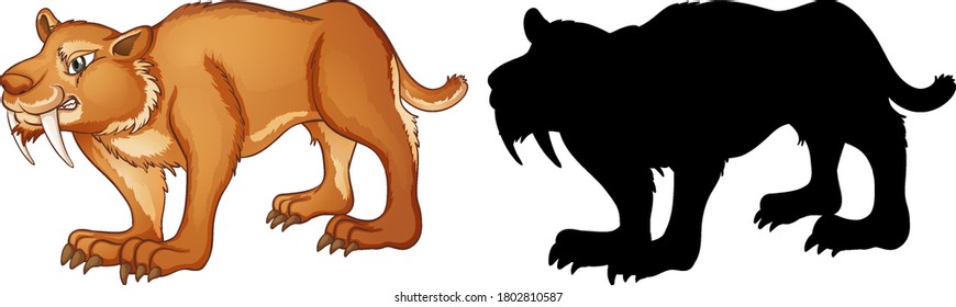 Sabertooth characters and its silhouette on white background illustration
