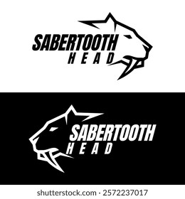 sabertooth head line logo design vector art	