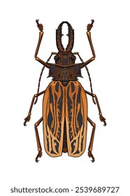 Sabertooth Long-Horn Beetle detailed vector top view with staggering pattern at its body armour