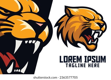 Saber-Toothed Tiger Icon Badge Emblem for Tiger Sport and Esport: Smilodon Animal Template, Sabertooth Mascot Head Logo