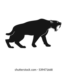 Saber-toothed tiger icon in black style isolated on white background. Stone age symbol stock vector illustration.