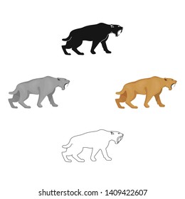 Saber-toothed tiger icon in cartoon,black style isolated on white background. Stone age symbol stock vector illustration.