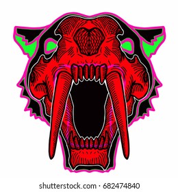 Saber-toothed tiger skull red