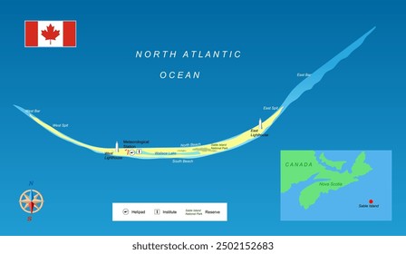 Sable island (Canada) map. Education vector illustration