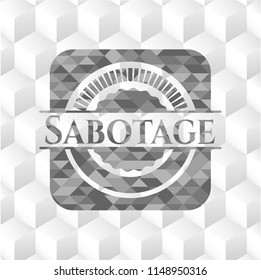 Sabotage grey badge with geometric cube white background
