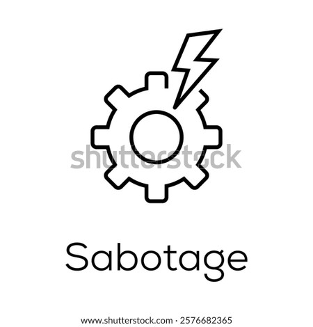 Sabotage Icon – Gear with Lightning Representing Deliberate Damage to Systems