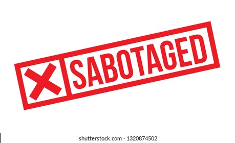 sabotaged stamp on white background. Sign, label, sticker.